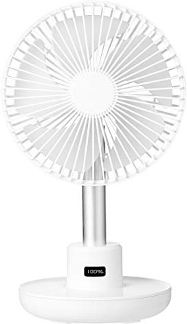 HIZQ Ventilateur À Tête Secouée De Bureau, 4000 Mah Ventilateur USB Portatif De Grande Capacité, Angle Librement Réglable, Convient pour Le Bureau La Maison Et La Chambre,Blanc