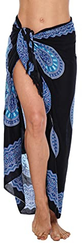 SHU-SHI - Floral Beach Sarong - for Women - Swimsuit Cover-Up with Coconut Clip - Black Turquoise