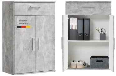 mokebo Mehrzweckschrank Büroschrank (60x90 cm) 'Der Praktische' Made in Germany aus Holz mit Schublade Aktenschrank Schuhschrank Flurschrank graue Betonoptik