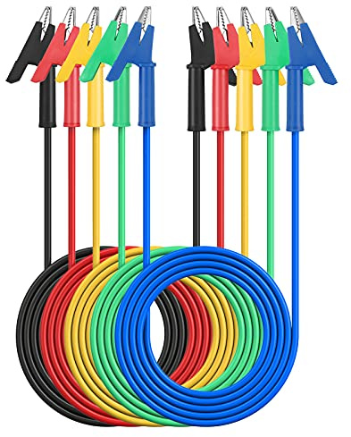 AMTOVL 5PCS Double Ended Crocodile Alligator Clips 15A Test Lead Wire Cable avec isolateurs Clips Test Flexible Cuivre Câble pour Test Électrique 5 Couleurs 3.3ft/1m