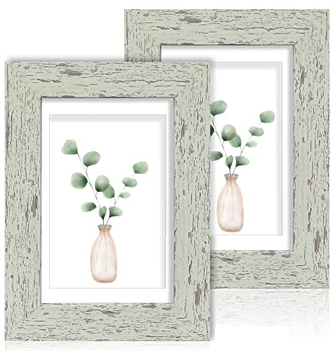 Hongkee 5x7 Picture Frame Set of 2, Real Glass and Wood Frame for Mat 4x6