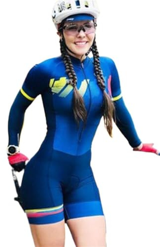 Triathlon Women's Cycling Jersey Set Mountain Bike Shorts Sweatshirt Long Sleeve One-piece Jumpsuit CYTSH (Color : 62, Size : Medium)