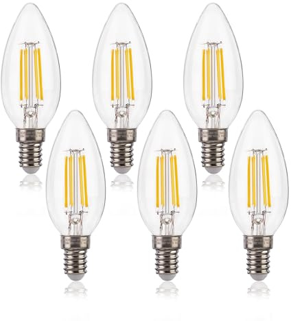 FLSNT Dimmbar E14 LED Kerze Lampe für Kronleuchter, 550LM E14 LED Filament Lampe Warmweiss, 5.5W(Ersetzt 40W), C35 Birnen in Kerzenform, 2700K Warmweiß,Vintage Edison Glühbirne, 6 Stück