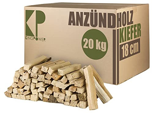 Anmachholz 5-100 kg Kiefer Anzündholz Anfeuerholz Brennholz Holz für Kamin Grill Ofen Trocken BBQ Smoker Kaminholz Anzünder 18 cm Ofenholz Ofenfertig Kingpower, Menge:20 kg