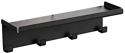 WENKO Magnetische Hakenleiste Mod. Ima aus Metall mit Ablage und 4 Haken für Grillbesteck und Küchentuch ohne Bohren Maße 30 x 6,5 x 9 cm Schwarz