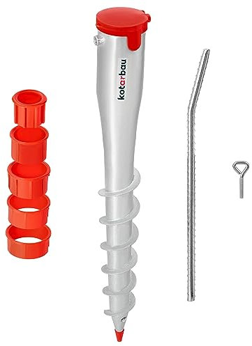 KOTARBAU® Support de parasol Ø 60 mm avec adaptateur 26-55 mm 550 mm à visser pour tubes ronds en acier galvanisé argenté