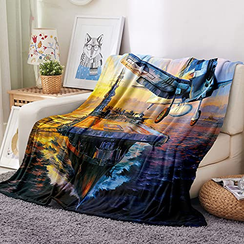 EHOMERY Manta Sofa Grande Verano Algodón Colchon Una Plaza Manta para Cama Cobija De Verano Infantil Avión Paisaje Manta De Acogida Suaves Y Cómodas Amarillo 150x130cm