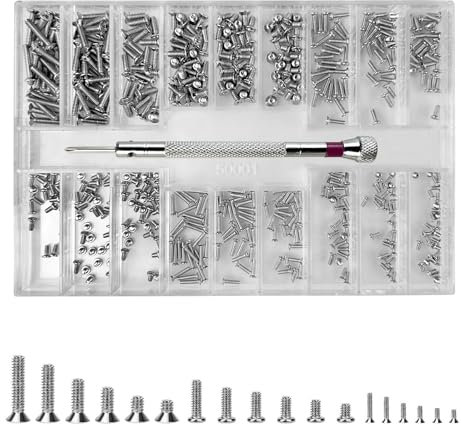 Diompirux 500 Pezzi Micro Viti con Cacciavite, Set di Mini Viti Autofilettanti, con Testa a Croce Tonda, 18 taglie di viti, per riparazione di occhiali, orologi, laptop, piccoli prodotti elettronici