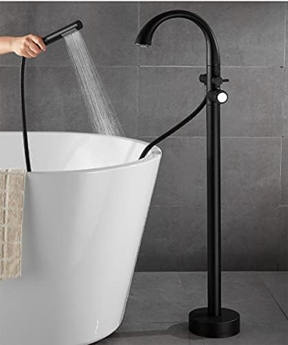 Robinet Sur Pied Pour Baignoire Avec Mitigeur D'eau Chaude Et Froide, Robinets De Baignoire Montés Au Sol Avec Douchette À Main - Chrome,Noir