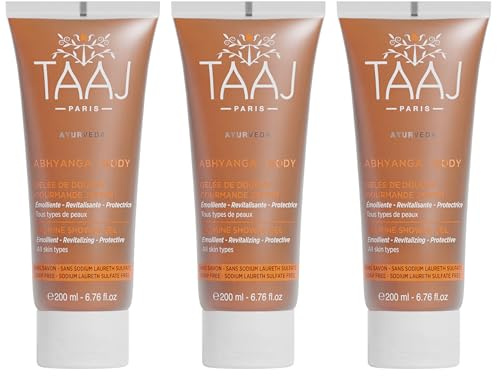 TAAJ | Gelée de Douche Jasmin Abhyanga | Vertus Anti-Oxydant | Nettoie la Peau en Douceur | La peau est Délicatement Parfumée | Fabriqué en France | Vegan | CrueltyFree | 3x200ML