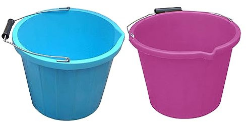 [SET OF 2] - Plastic Builders Bucket 3 Gallon 14 LITRE Water Mixing Storage Bucket with Handle and Spout Perfect for Cleaning & Animal Feed – [SKY BLUE, PINK]