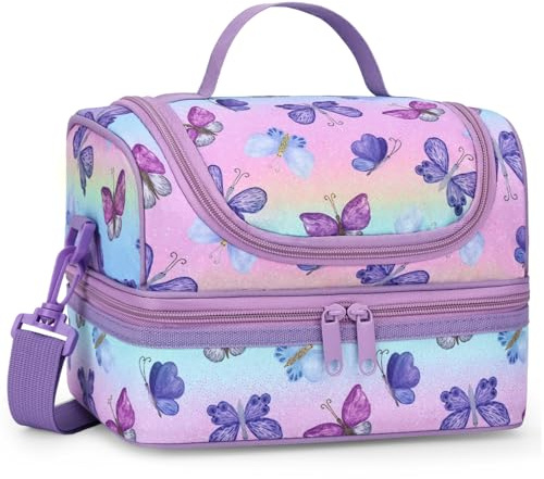 Kasgo Bolsa Almuerzo Infantil, Bolsa Termica Porta Alimentos para Niños Niñas Bolsa Comida 6.5L Bolsa Merienda con Desmontable Ajustable Correa de Hombro para Escuela Camping Picnic Viaje Mariposa