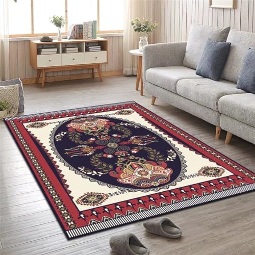 Kunsen 140X200CM Kinderzimmer Teppiche Niedrigfloriges Wohnzimmer, Schlafzimmer, rutschfestes Arbeitszimmer, maschinenwaschbar und schmutzabweisend Kuscheliger Teppich Rot Flickenteppich Sale