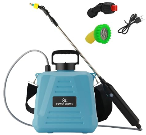 Pulverizador eléctrico, pulverizador a batería,Rociador de jardín de 2,1 galones/8 litros - Rociador con pilas con mango retráctil, rociador eléctrico para césped y jardín con varita recargable
