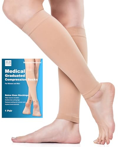 Waden Medizinische Kompressionsstrümpfe Damen & Herren 20-30 mmHg Klasse 2, Größe S-4XL, Kompressionssocken Stützstrümpfe für Krampfadern Ödeme Sport Flug Reise (Beige, XL)