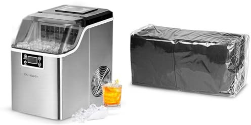 EUHOMY Ice Maker Machine Compact Countertop Ice Cube Maker 24 Ice Cubes Ready in 13 Minutes & Cocktail Napkins Black 24cm - Pack of 250-2ply Paper Napkins, Bar Caddy Napkins