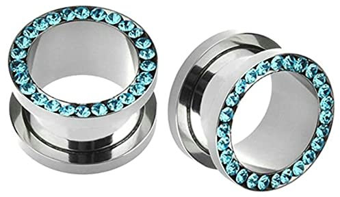 Epinki Piercing Schmuck, 2pcs Ohr Piercings Plugs Tunnels 18mm, Edelstahl Plug Flesh Tunnel Hoop See Grün Ohrringe Mädchen mit Zirkonia See Grün