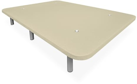 Duérmete Online - Base Tapizada Reforzada para Cama, Estabilidad y Resistencia con 5 Barras Transversales y 6 Patas metálicas roscadas de 25cm, 90 x 190, Beige