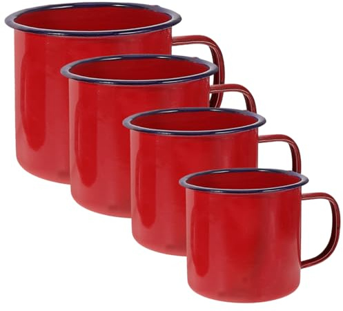 MAGICLULU 4 Stück Blechbecher Für Tassen Mit Heißer Schokolade Camping-kaffeetassen Emaillierter Trinkbecher Vintage Kaffeetasse Rustikaler Becher Des Landes Reisekaffeetasse Rot Emaille