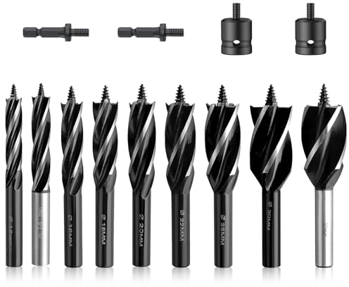CRLITSIY Holzbohrer Set mit Schlagschrauber-Adapter, Sechskant-Adapter,Profi Holzbohrer Set Schneckenbohrer Selbstvorschub Stahl Schlangenbohrer 12mm,14mm,16mm,18mm,20mm,22mm,25mm,30mm,32mm(13)