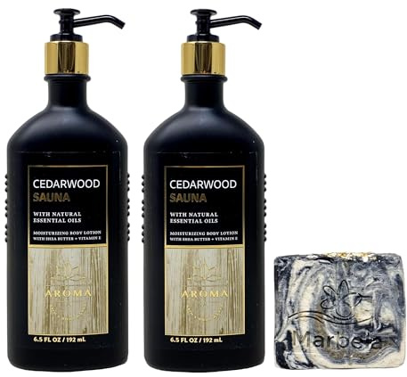 Bath & Body Works Aroma Cedarwood Sauna Moisturizing Body Lotion 2 Piece Bundle with a Charcoal Scrub Bar Soap - Full Size