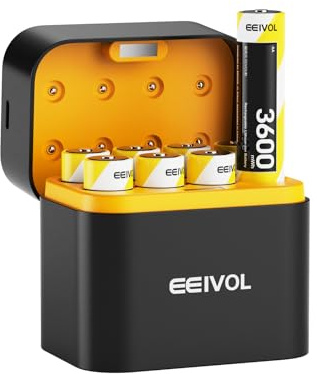 8 Pack Rechargeable AA Batteries & Fast Charger, 1.5V 3600mWh, Integrated Charging Box, 350mA, Long-Lasting Li-ion, Leak-Proof, IP67 Waterproof Design