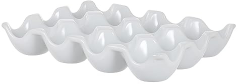 ADOCARN Portauova in Ceramica Da 12 Scomparti Bianco Per Frigorifero, Vassoio Conservazione Uova Salvaspazio Fessura Protettiva, Contenitore Domicilio Cucina Resistente e Pratico
