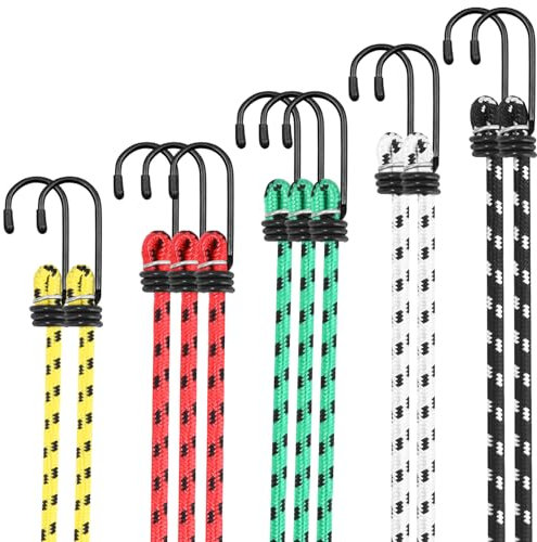 Gepäckspanner mit Haken Set 12-teilig, 5 Längen: 30 cm, 40 cm, 60 cm, 80 cm & 100 cm, Spanngummi, Gummispanner, Fahrrad Spanngurt, Spannseil, Expander mit Haken für Transport, Camping, Auto, Fahrrad