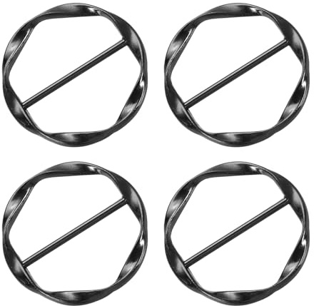 QUARKZMAN 4 Pcs Clips para Camisetas, Anillo Redondo de Metal de Seda de 34Mm (1-5/16), Hebilla de Nudo de Ropa para Envolver Bufandas para Mujeres, Camiseta Holgada, Negro