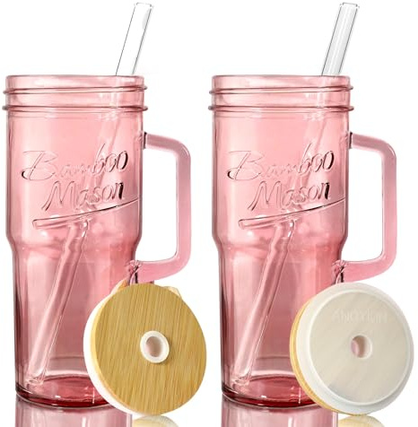 ANOTION Glass Cups with Handle, 24oz/682ml