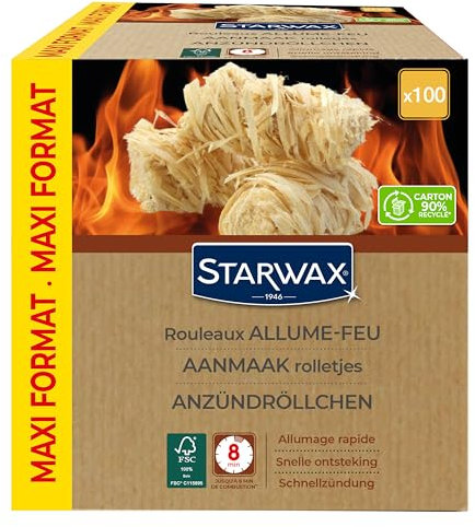 STARWAX - Anzündwolle - Saubere und geruchsfreie Schnellzündung - Verdirbt Nicht den Geschmack von Lebensmitteln - Bis zu 8min Verbrennung - FSC® - BBQ & Kamin - 100er Pack, Holz