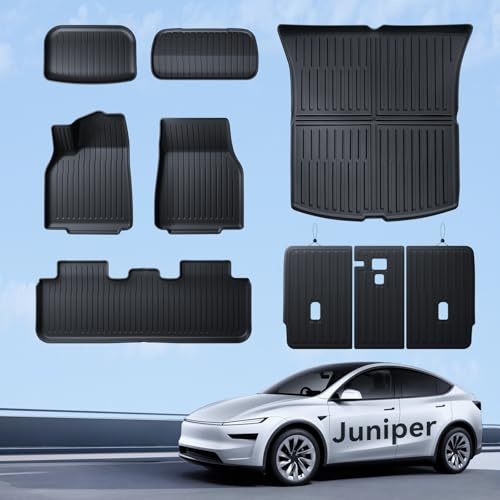 LANTU golvmattor 9 st för Tesla Model Y 2025-2026 Premium/Performance TPE allväder 3D hög kant halkfri vattentät bagagematta och andra sätesraden ryggskydd för Model Y Juniper tillbehör