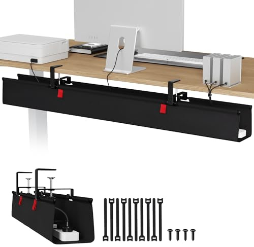 Univivi Plateau de gestion des câbles sous le bureau, 121,9 cm, sans perçage, pour la gestion des fils, organiseur de cordons à pince/vis, panier de câbles en tissu imperméable robuste pour bureau et