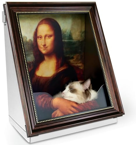 Mona Lisa Katzenhaus aus Karton mit Kratzbaum für Indoor-Katzen, Katzenbett, halbrundes Design mit horizontalem Kratzbrett mit Katzenminze (Mona Lisa, Rahmen vorgeklebt)