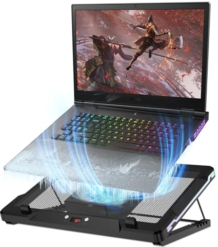 DEPGI Laptop Cooling Pad, Laptop Cooler Stand with 5.5 Movable Fan Easy to Clean, 10 RGB Light Modes, Auto Temp Sensor & 3-Speed Manual Control, Ultra Quiet ≤40dB for 14–17.3 Inch Laptops