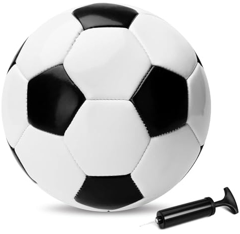 U&C Planet Fußball Größe 3 für Kinder 3-8 Jahre mit Pumpe und Netz | Wasserabweisend & leicht zu reinigen, Outdoor Spielzeug und Geschenk für Jungen und Mädchen, Klassisch schwarz-weißes Design