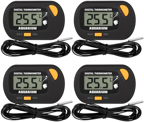 Thermomètre Aquarium, 4 Pieces Thermometre Digital Aquarium avec Sonde, pour Temperature de Leau Douce Ou Sale pour Terrarium Reptile Poisson