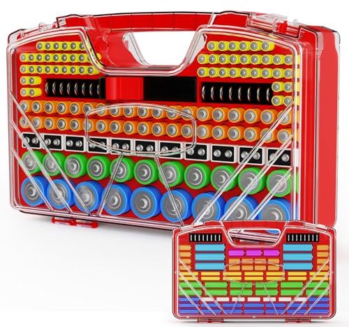 Battery Storage Case with Battery Tester- 285 Batteries Double-Sided Battery Organiser Storage Holder Box, Holds AA AAA 4A C D Cell 9V 3V Lithium LR44 CR2 CR123 CR1632 18650 Button