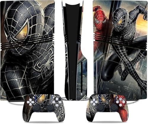 MaD Vision® Kit de Skins Extra-résistants pour PlayStation 5 (PS5) Pro Disc et Pro Digital | Ensemble de Stickers vinyles Mats pour Console et 2 manettes – pour Spiderman Design