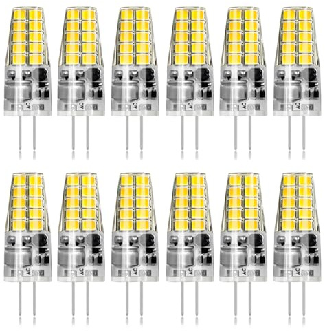 12 Pack G4 LED Bulb 2.5 W Equivalent 30W 3000K Warm White 250 Lumens, 360°Beam Angle, AC/DC 12V, T3 Halogen Bulb Replacement Landscape Bulbs for Chandelier, Table lamp, Outdoor G4 Light Bulbs