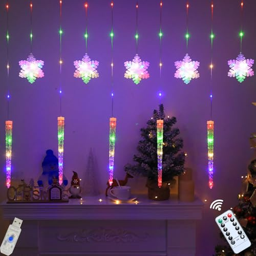 Weihnachtsbeleuchtung Fenster Lichtervorhang Innen, 3M 85 LED Lichterkette Schneeflocken Eiszapfen Weihnachtsdeko Innen, Lichterketten Vorhang USB, 8 Modi Timer, IP44 Fenstervorhang Weihnachten Deko