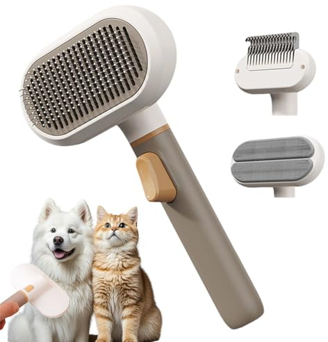 Hiemible Brosse Pour Animaux | Outil De Toilettage Pour Animaux À 3 Têtes | Peigne Pour Chat Et Brosse Sous-Poil Pour Chien,Pour Nettoyage Massage Poils Courts Longs Sous-Poil Maison