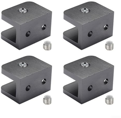 Adjustable Copper Glass Clamps and Holders for 10mm 12mm Shelves, For Easy No Drill Mounting, Strong Bathroom Glass Shelf Supports, Cabinet Door(Black)