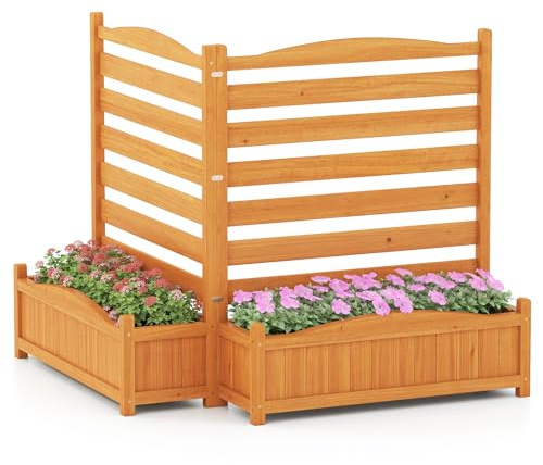 COSTWAY Fioriera Rialzata da Giardino con Traliccio, Letto da Giardino Rialzato in Legno con 2/3 Grigliati per Piante Rampicanti, Fori di Drenaggio e Base Rimovibile (2 Pannelli)