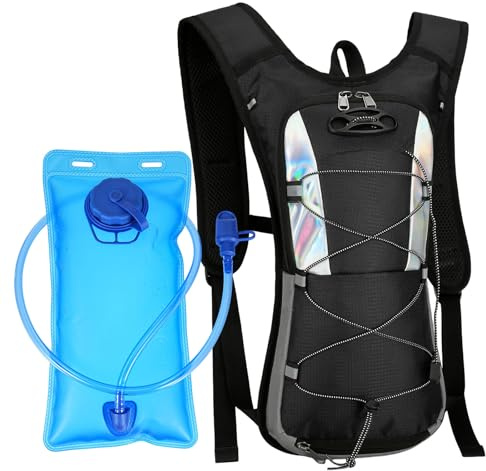 Hydration Backpack, Hydration Pack with 2L Water Bladder, Lightweight Water Backpack with Adjustable Chest Straps, Helmet Net, Breathable Reflective Hydration Bag for Climbing Hiking Cycling Running