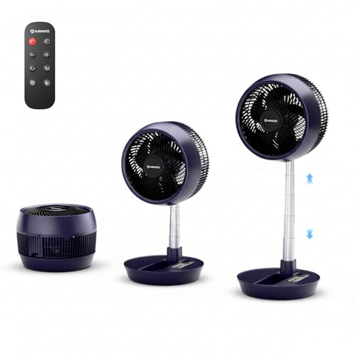 AIRMATE 63cm Ventilator mit Fernbedienung, Faltbarer Standventilator sehr leise, 90°+180° Oszillation, 8 Geschwindigkeitsstufen, Timer, höhenverstellbar Tischventilator Fan für Schlafzimmer und Büro