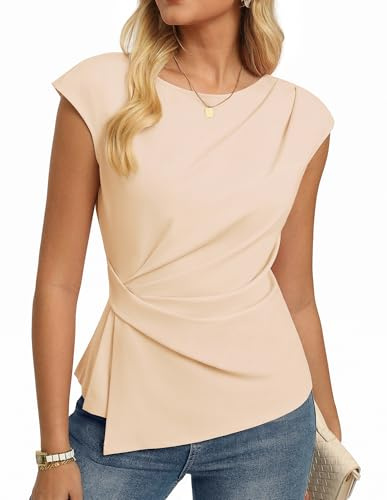 GRACE KARIN Womens 2026 Spring Short Sleeve Tops, Dressy Casual Peplum Shirts Outfit, Tunic Blouses Trendy Fashion Clothes Apricot XL