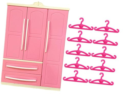 AMSLSIU Puppenkleiderschrank Möbel zur Aufbewahrung von Puppenkleidung und Schmuck, inklusive 10 Kleiderbügeln aus robustem Kunststoff, Babykleiderschrank , mit geradem Aufhänger , 18.2 x 7 x 25.8 cm