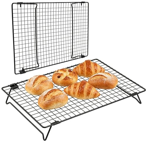 MXGHIR 43 x 28 x 8cm Kuchengitter Abkühlgitter, 2 Stück Auskühlgitter | Stapelbares, Antihaft Rechteckig Kuchenrost zum Braten, Backen, Grillen und Abkühlen, Rostfrei (Schwarz)