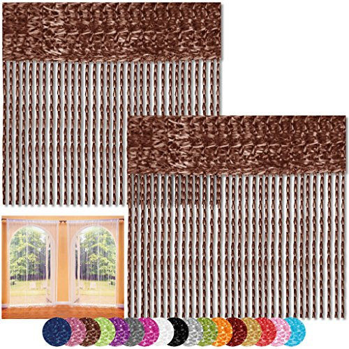 Bestlivings Fadenvorhang 2er Pack Gardine Raumteiler, Auswahl: 90x240 braun - Schokobraun